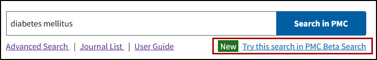 Screenshot showing the link to try the Beta Search